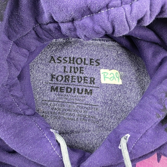 Eeyore A*^Holes Live Forever Tie Dye Purple Hoodie Unisex Size Medium R29 - Picture 6 of 6